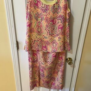 Ann May 100% Silk Paisley Skirt & Tank Dress Set Size 4
